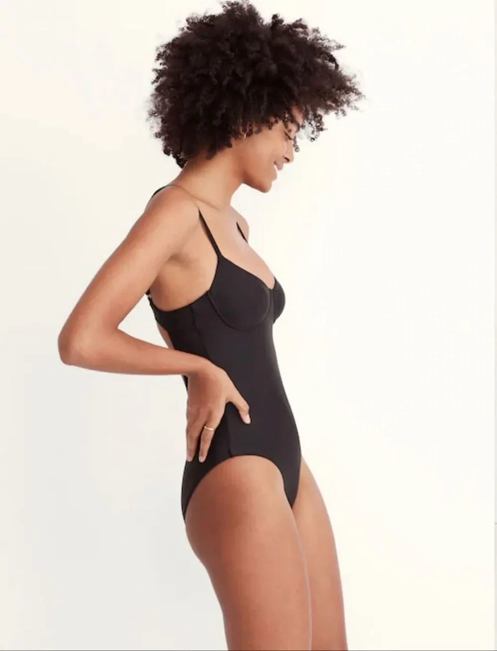 Madewell Second Wave Seamed One-Piece Swimsuit in Black Size L